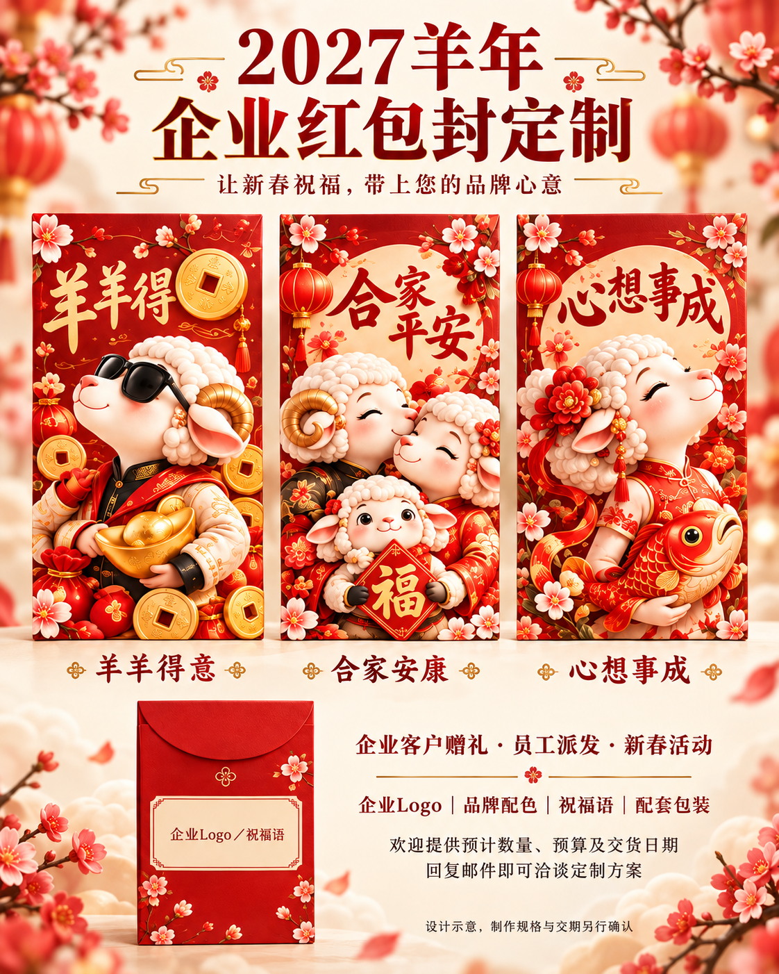 2027羊年企业红包封与企业Logo祝福语定制区域设计示意