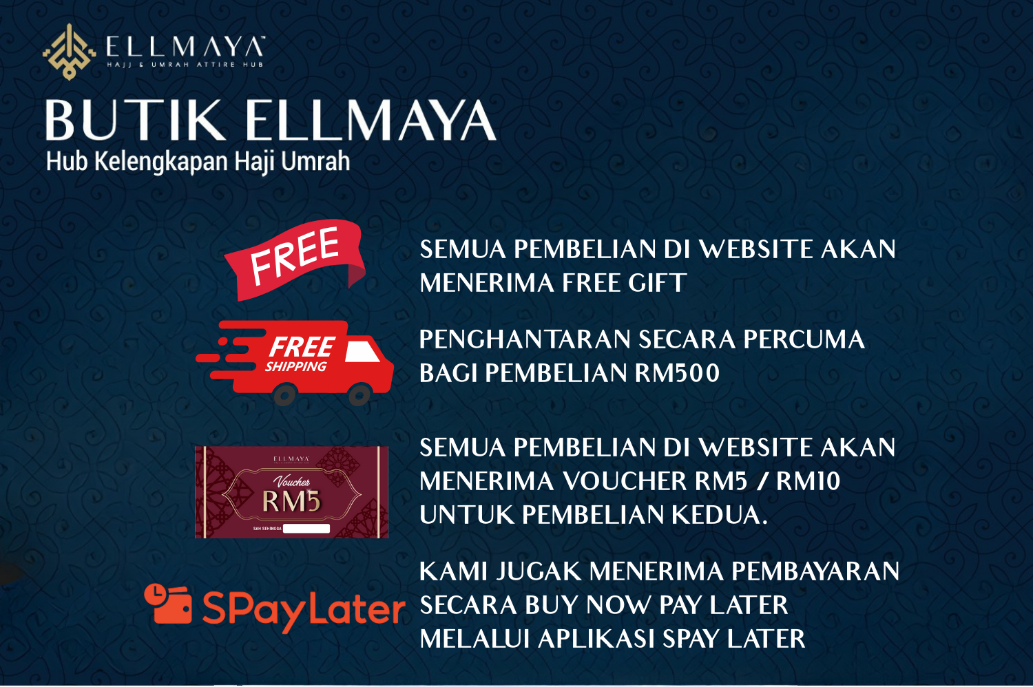 FREE SHIPPING EVERY RM500 PURCHASE | Butik Ellmaya -Hub Kelengkapan Haji Umrah & Skincare Umrah @ Wangsa 118, Kuala Lumpur