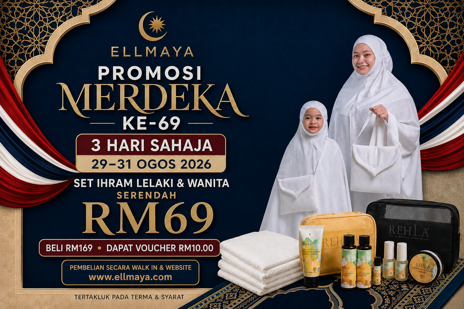 PROMOSI SEMPENA HARI MERDEKA | Butik Ellmaya -Hub Kelengkapan Haji Umrah & Skincare Umrah @ Wangsa 118, Kuala Lumpur