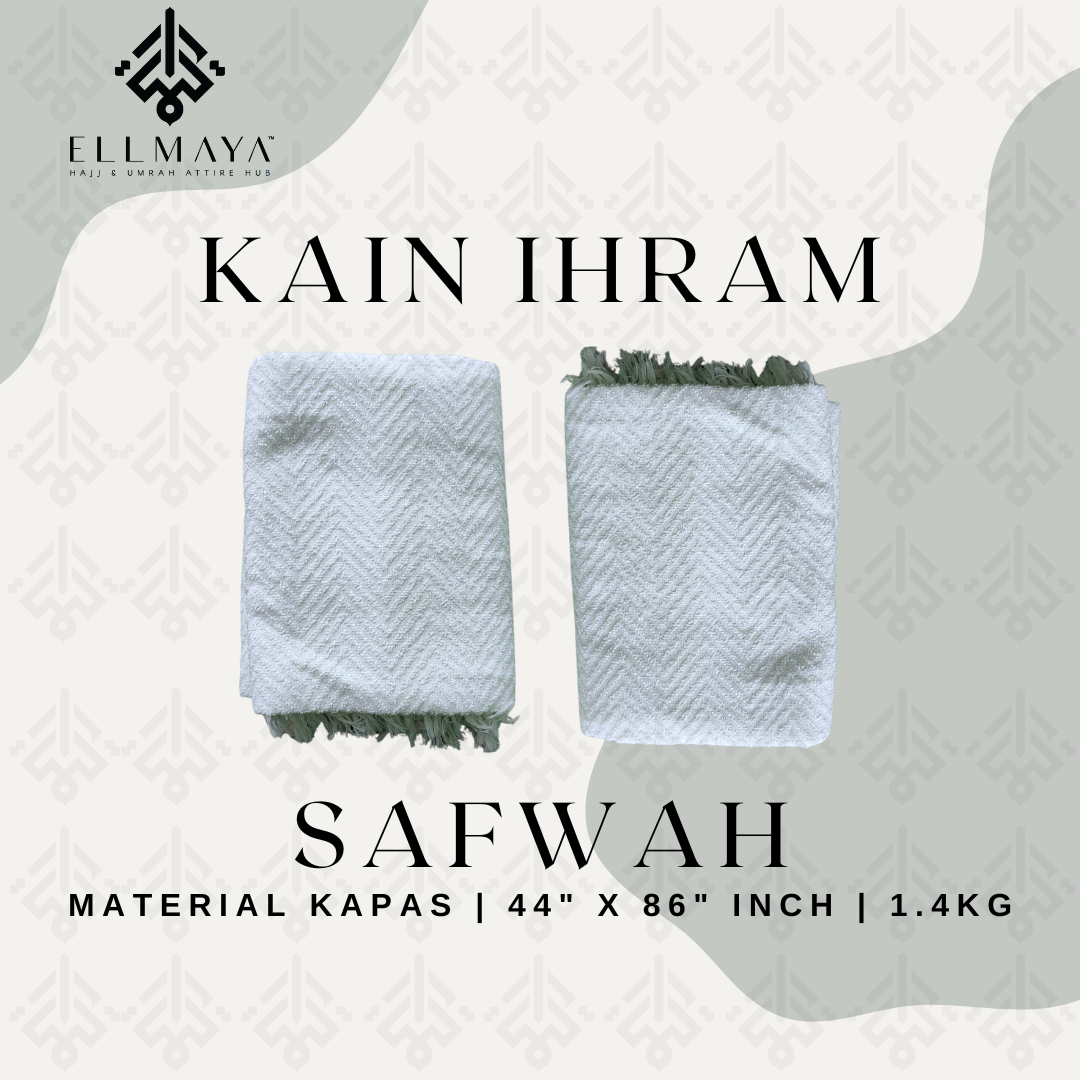 ELLMAYA: Kain Ihram Safwah Cotton Towel Tebal 44" x 86" inch 1.4kg Ihram Musim Sejuk [FREE Uncang Kasut]