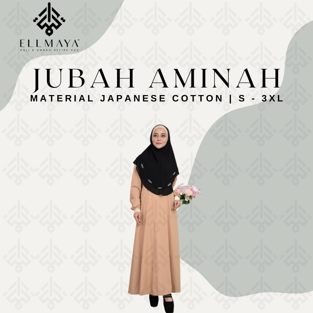 ELLMAYA: Jubah Aminah Japanese Cotton White Black S to 3XL Cotton Sejuk Tidak Mudah Kedut Berpoket