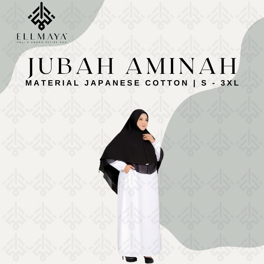 ELLMAYA: Jubah Aminah Japanese Cotton White Black S to 3XL Cotton Sejuk Tidak Mudah Kedut Berpoket
