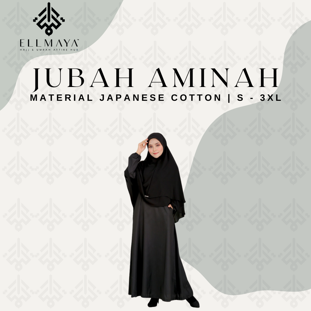 ELLMAYA: Jubah Aminah Japanese Cotton White Black S to 3XL Cotton Sejuk Tidak Mudah Kedut Berpoket