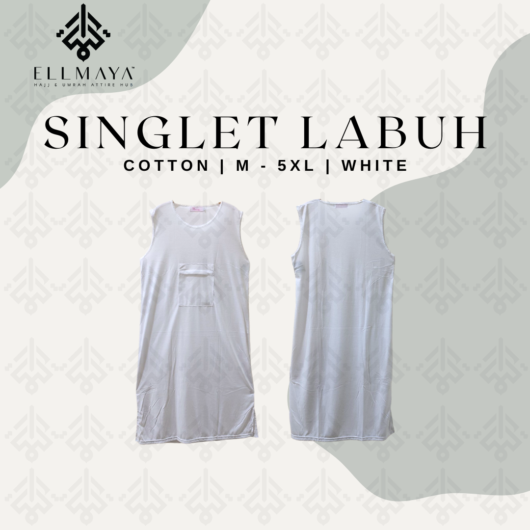 ELLMAYA: Singlet Labuh Zip Poket Cotton White Inner Dress Sleeveless Inner Jubah Sleeveless Singlet Dalam Baju Singlet Umrah Haji Harian