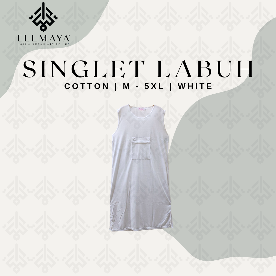ELLMAYA: Singlet Labuh Zip Poket Cotton White Inner Dress Sleeveless Inner Jubah Sleeveless Singlet Dalam Baju Singlet Umrah Haji Harian