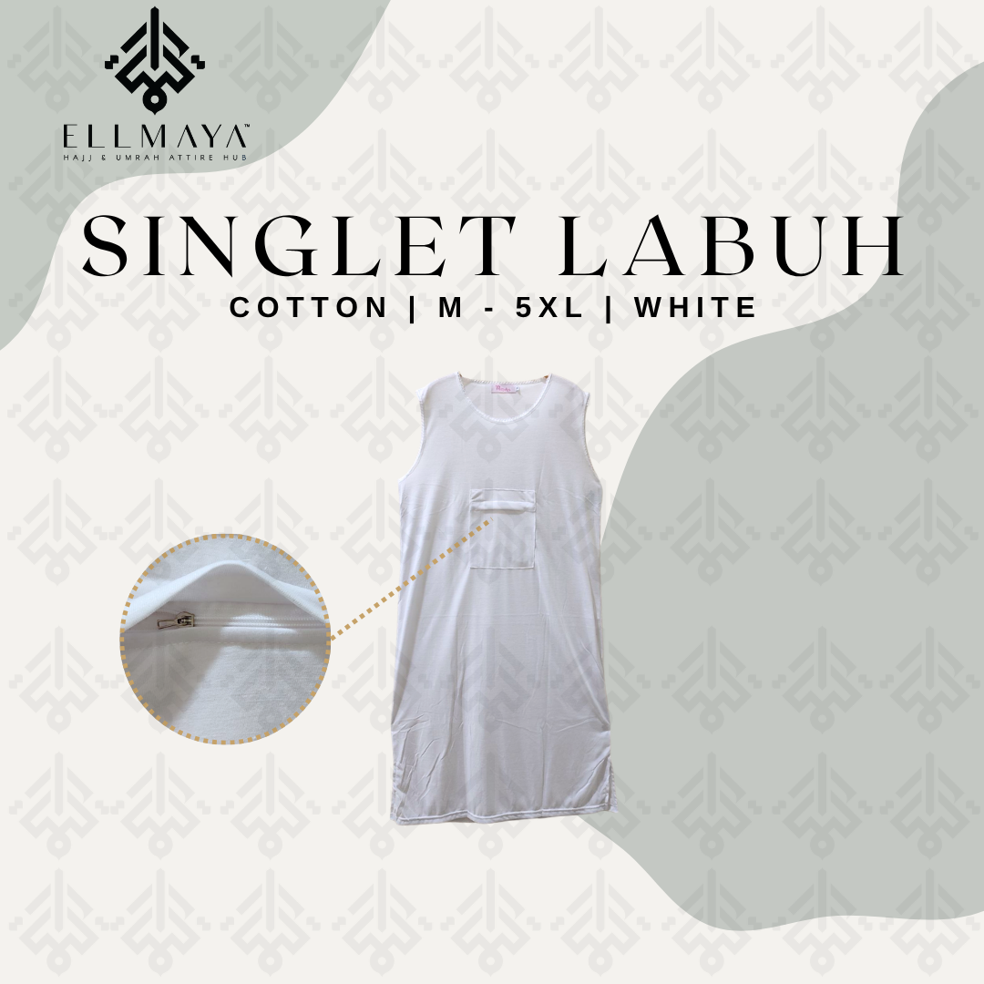 ELLMAYA: Singlet Labuh Zip Poket Cotton White Inner Dress Sleeveless Inner Jubah Sleeveless Singlet Dalam Baju Singlet Umrah Haji Harian