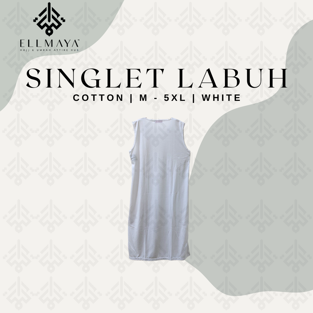 ELLMAYA: Singlet Labuh Zip Poket Cotton White Inner Dress Sleeveless Inner Jubah Sleeveless Singlet Dalam Baju Singlet Umrah Haji Harian