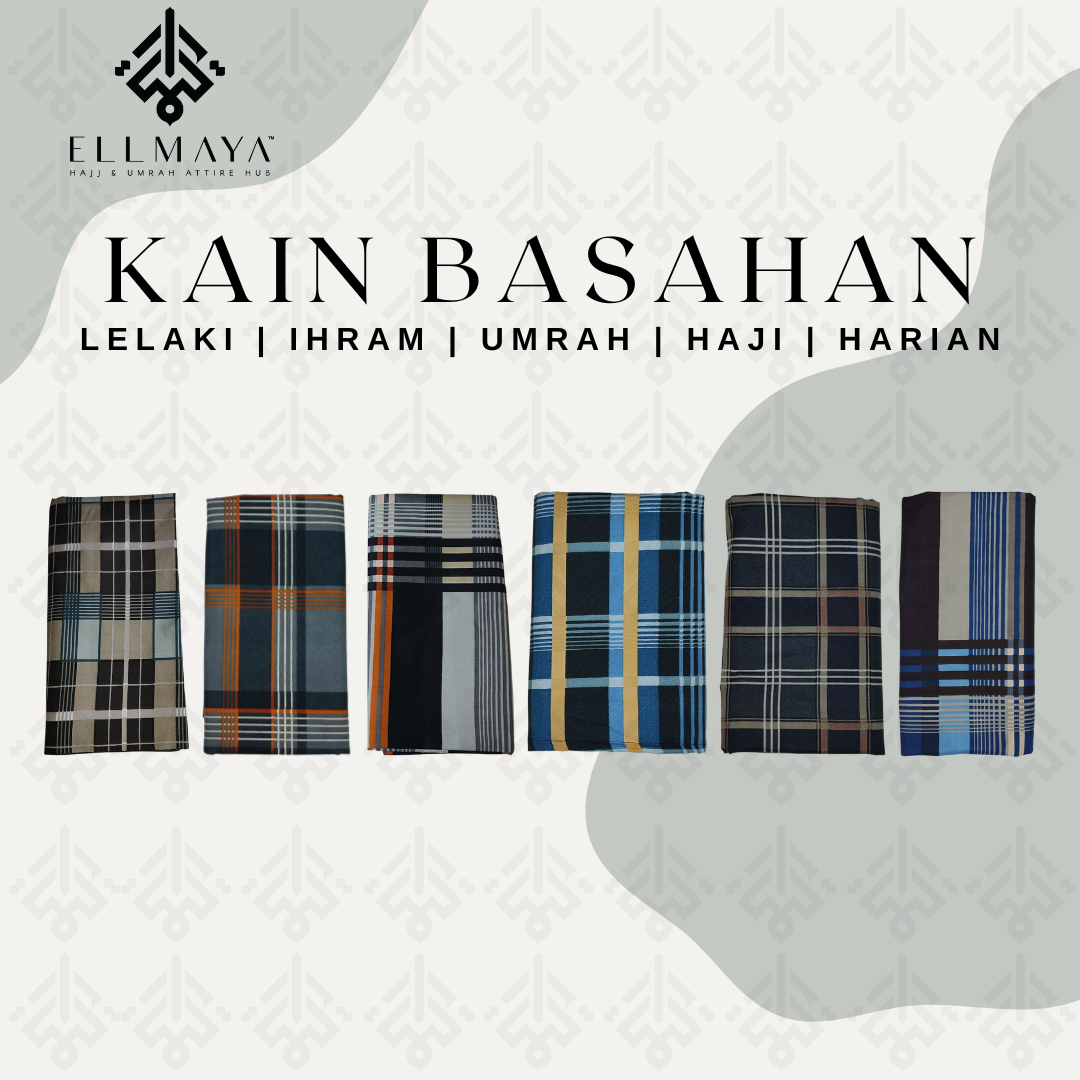 ELLMAYA: Kain Basahan Ihram Lelaki (Kain Pelikat Lepas Yang Tidak Bercantum) 46" x 73" inch Kain Pelikat Umrah Haji