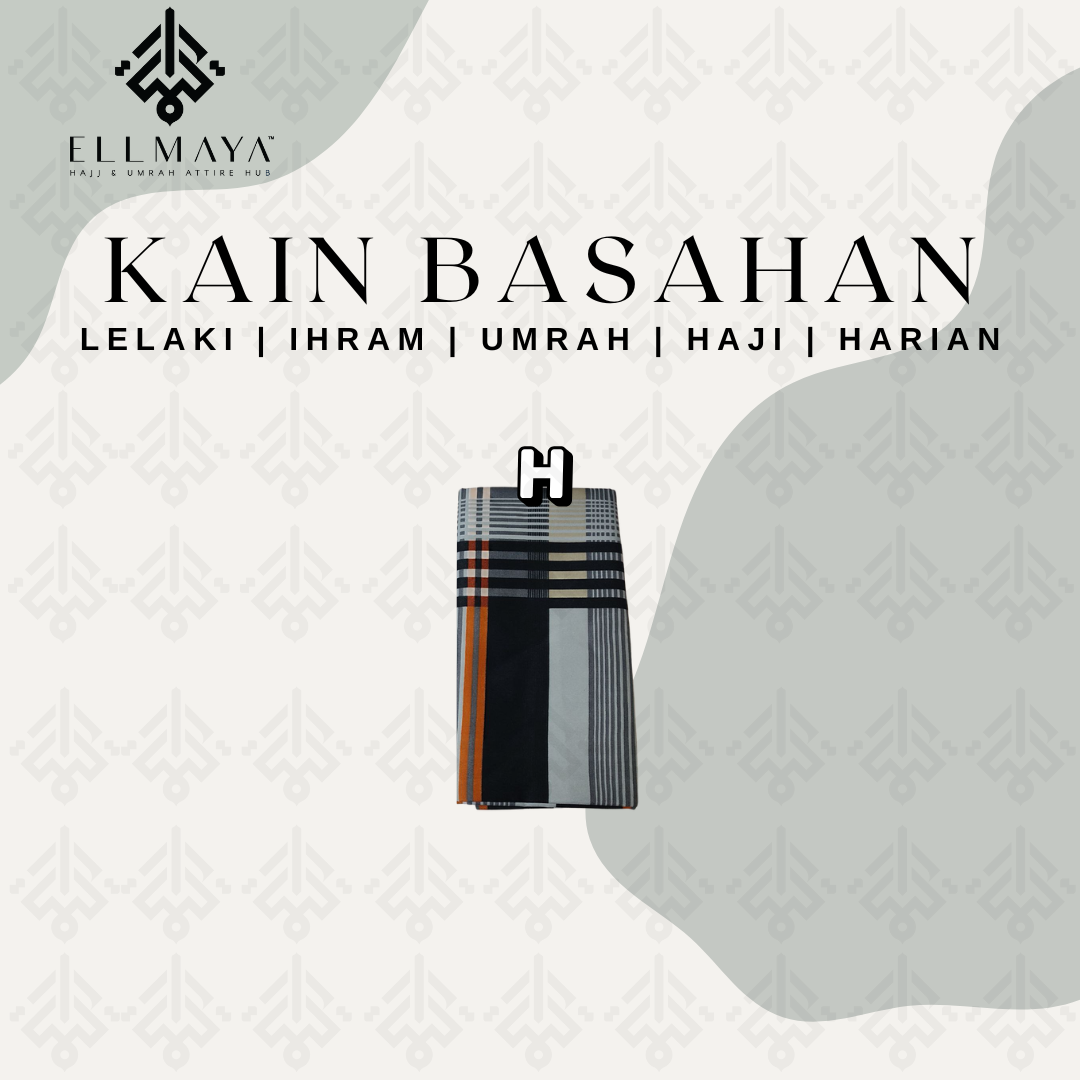 ELLMAYA: Kain Basahan Ihram Lelaki (Kain Pelikat Lepas Yang Tidak Bercantum) 46" x 73" inch Kain Pelikat Umrah Haji