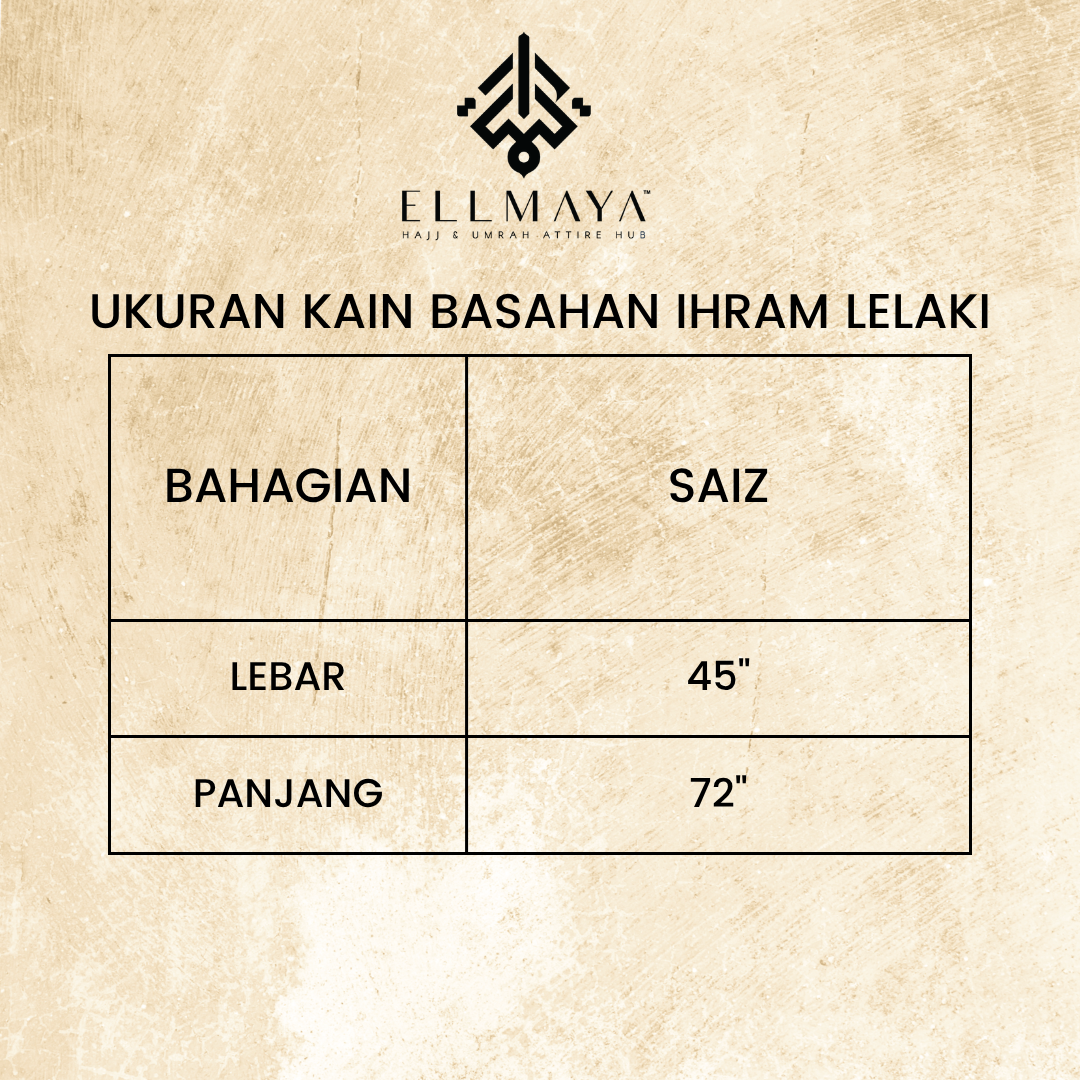 ELLMAYA: Kain Basahan Ihram Lelaki (Kain Pelikat Lepas Yang Tidak Bercantum) 46" x 73" inch Kain Pelikat Umrah Haji