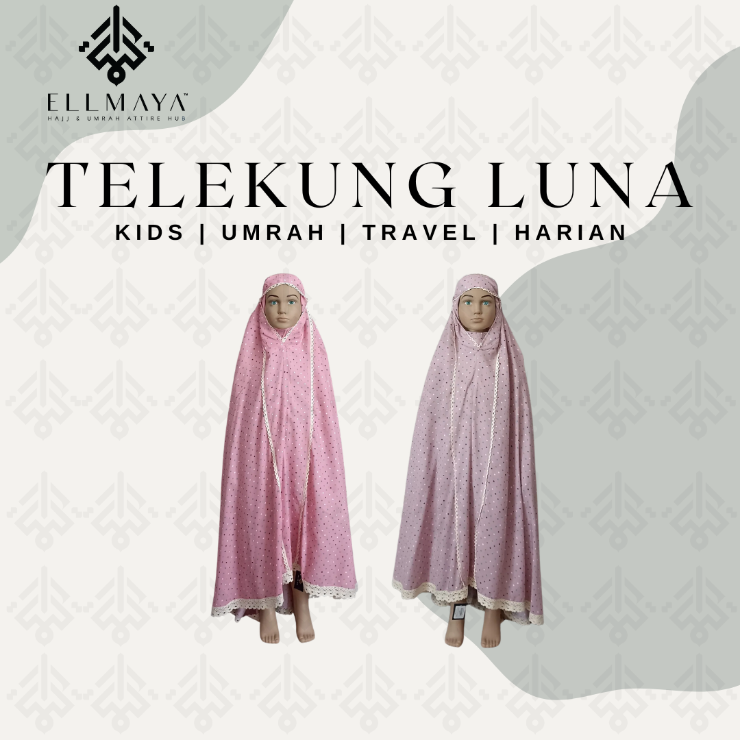 ELLMAYA: Telekung Sepasang Luna Polkadot Kids Girls Telekung Budak Umrah Travel Harian Telekung Sepasang
