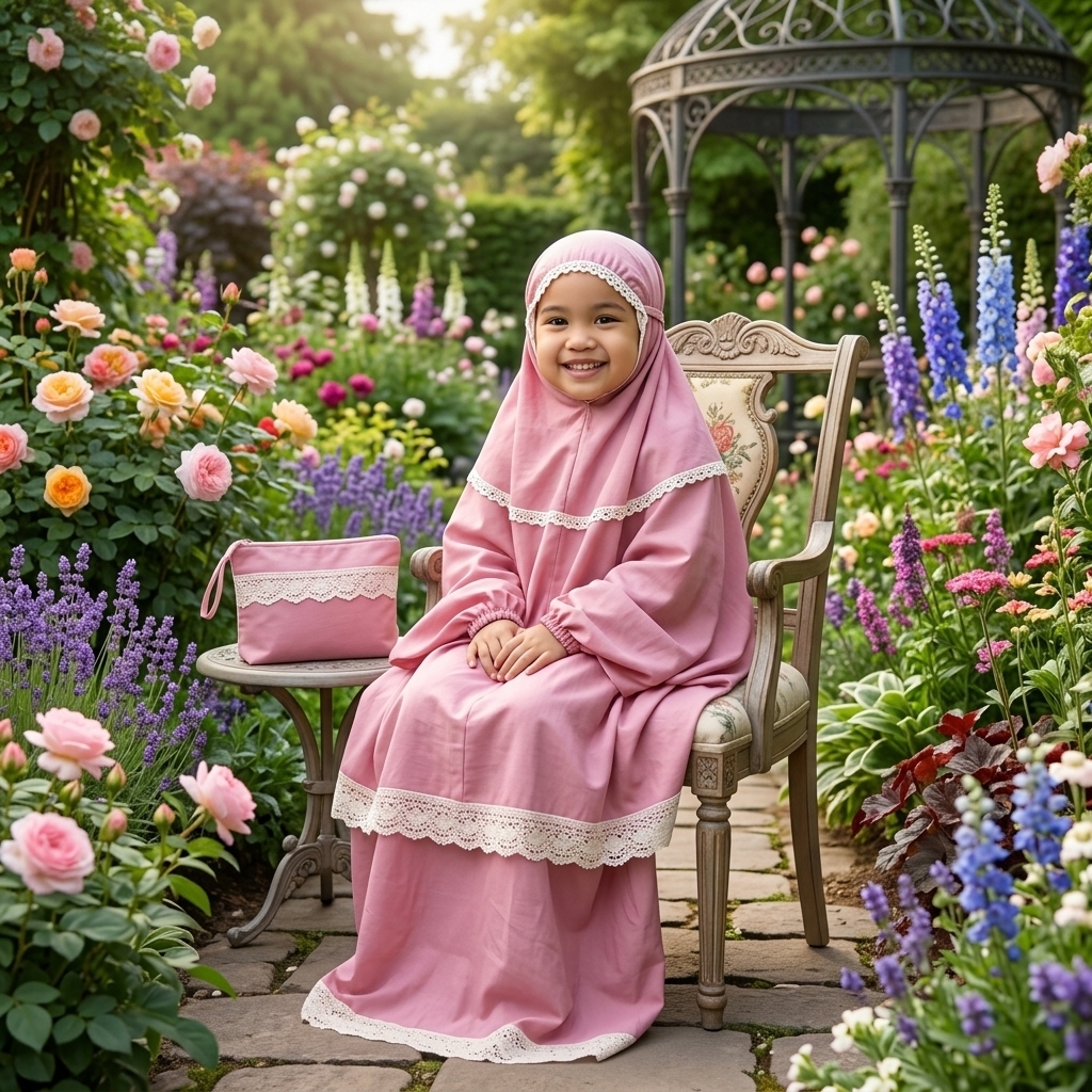 ellmaya telekung kanak airis pink