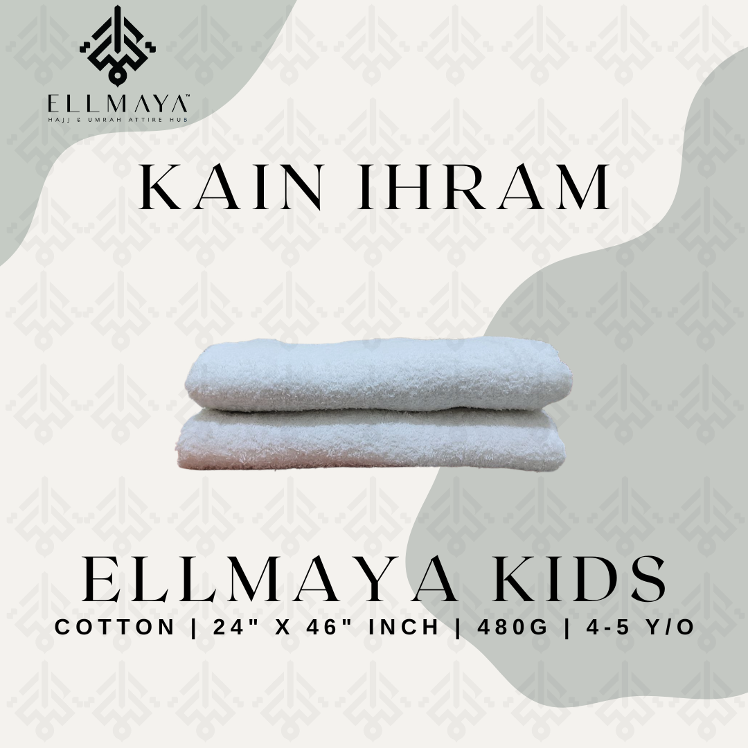 ELLMAYA: Kain Ihram Cotton Towel Tebal Kids 24" x 46" inch 480g Ihram Ibadah Haji Umrah Sekolah Simulasi Haji
