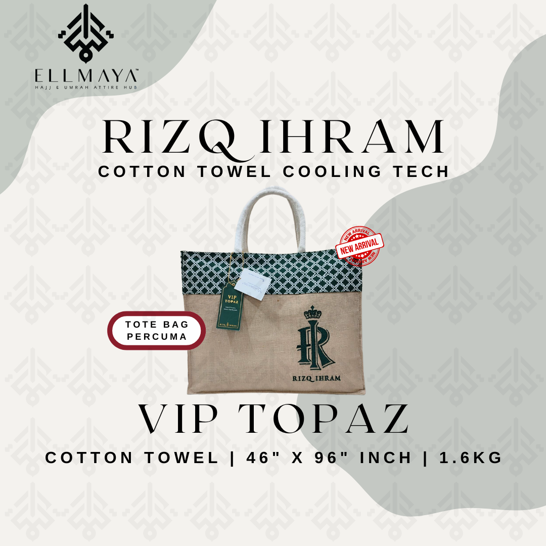 ELLMAYA: Rizq Ihram Topaz 100% Virgin Cotton Premium 46" x 96" inch 1.6kg Towel Ihram Thick & Breathable