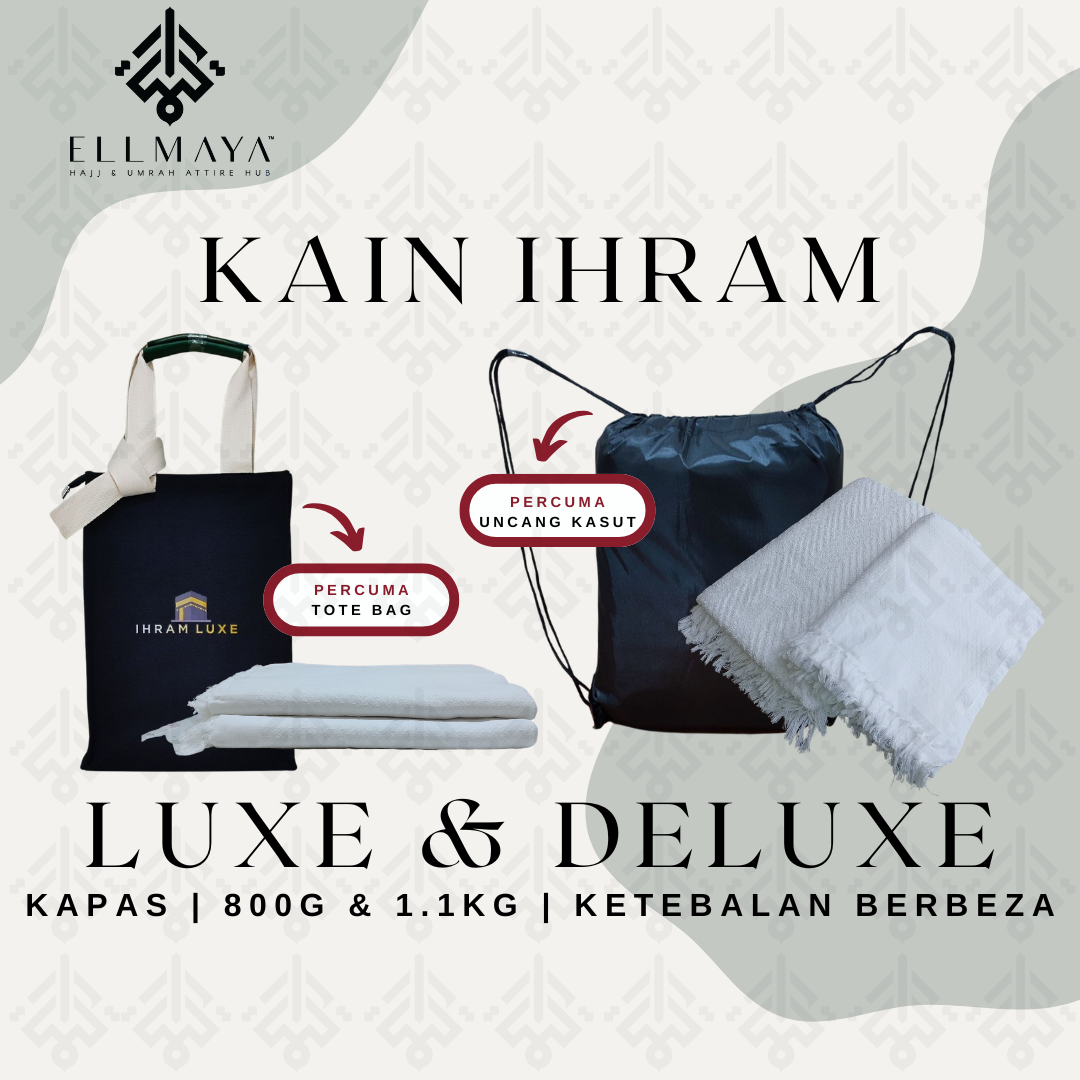 ELLMAYA: Kain Ihram Luxe 46" x 92" inch  80% Cotton Ringan Nipis Tapi Tidak Jarang 800g Deluxe 1.1kg Cotton