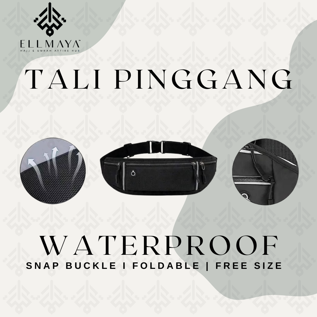 ELLMAYA: Tali Pinggang Ihram Snap Buckle Waterproof Material Waist Belt Foldable Sports Design Umrah Haji Travel Harian
