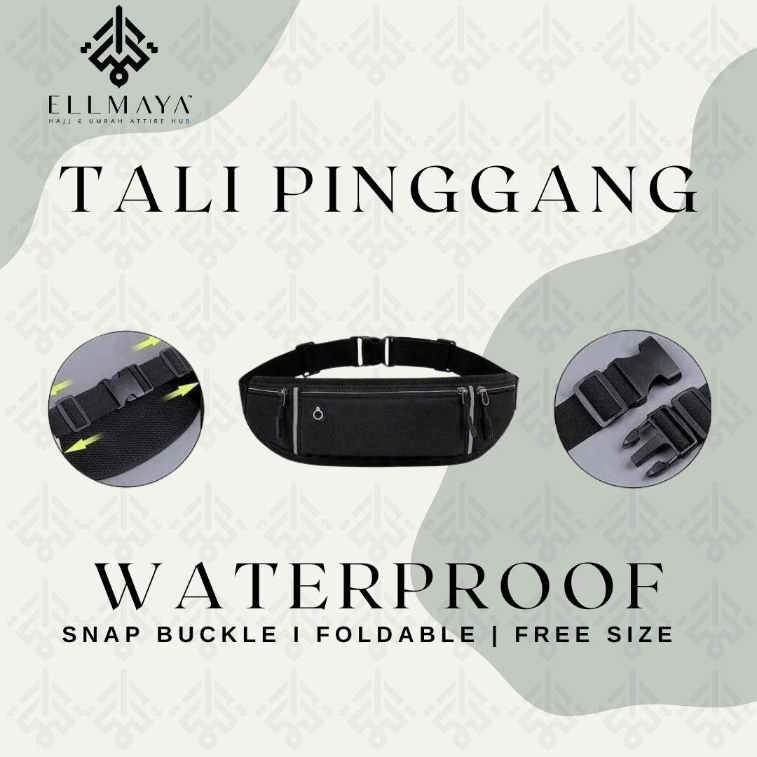 ELLMAYA: Tali Pinggang Ihram Snap Buckle Waterproof Material Waist Belt Foldable Sports Design Umrah Haji Travel Harian
