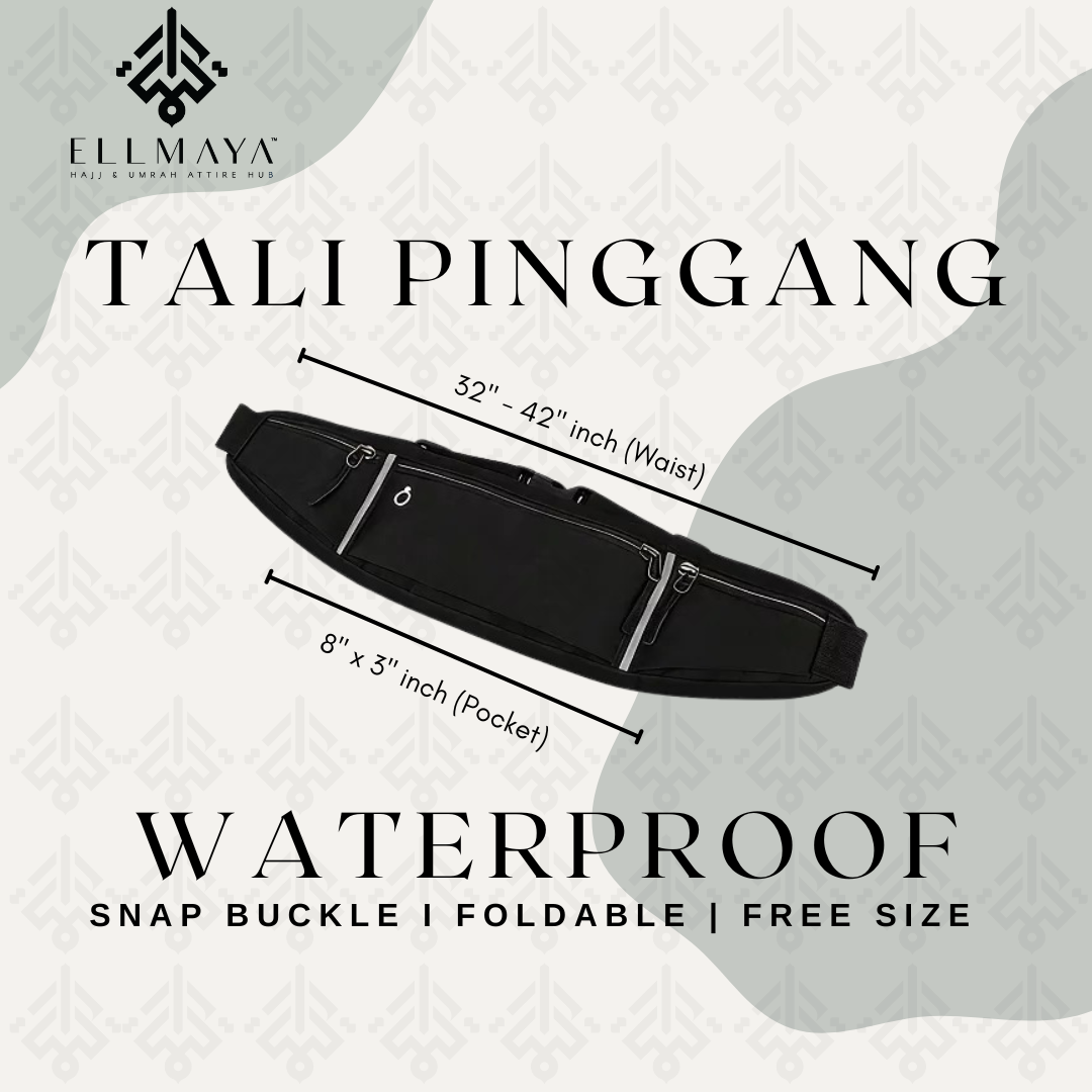 ELLMAYA: Tali Pinggang Ihram Snap Buckle Waterproof Material Waist Belt Foldable Sports Design Umrah Haji Travel Harian