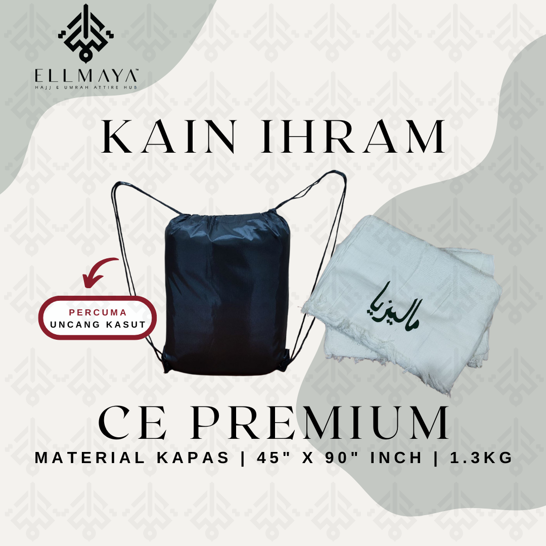 Ellmaya Kain Ihram CE Premium with Free Gift (Uncang Kasut)