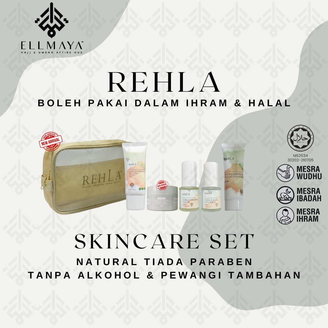 ELLMAYA: Rehla Skincare Set Halal Mesra Ihram Tanpa Pewangi Tambahan & Alkohol Skincare Umrah Haji Harian