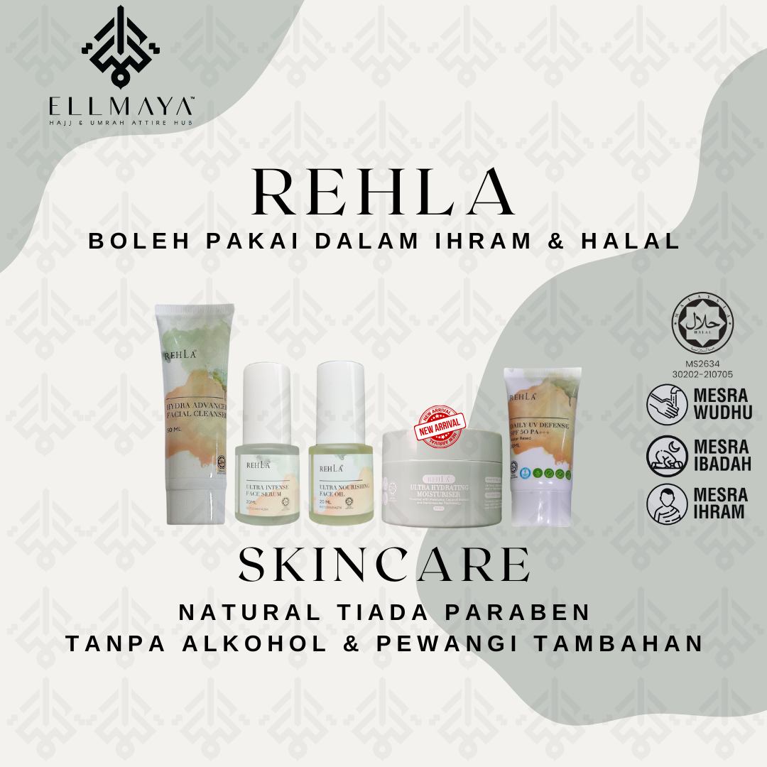 ELLMAYA: Rehla Skincare Set Halal Mesra Ihram Tanpa Pewangi Tambahan & Alkohol Skincare Umrah Haji Harian