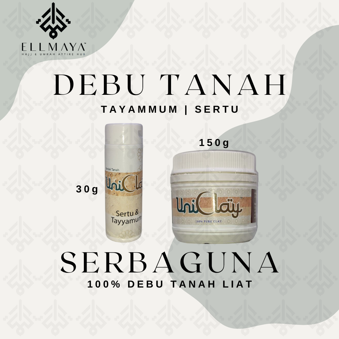 ELLMAYA: UniClay Debu Tanah Serbaguna UniClay Debu Tayamum Sertu 30g & 150g Debu Wuduk Tanpa Air