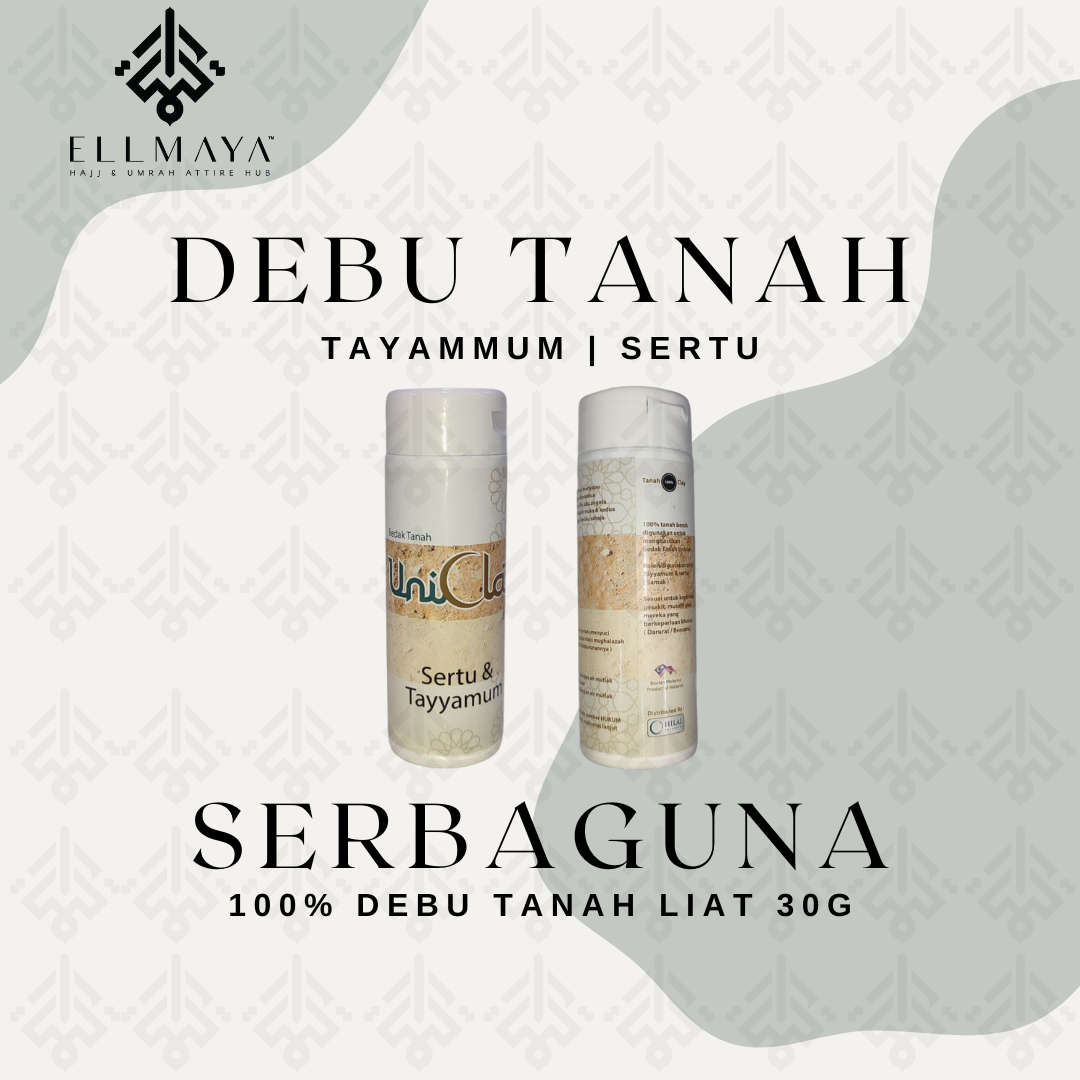 ELLMAYA: UniClay Debu Tanah Serbaguna UniClay Debu Tayamum Sertu 30g & 150g Debu Wuduk Tanpa Air
