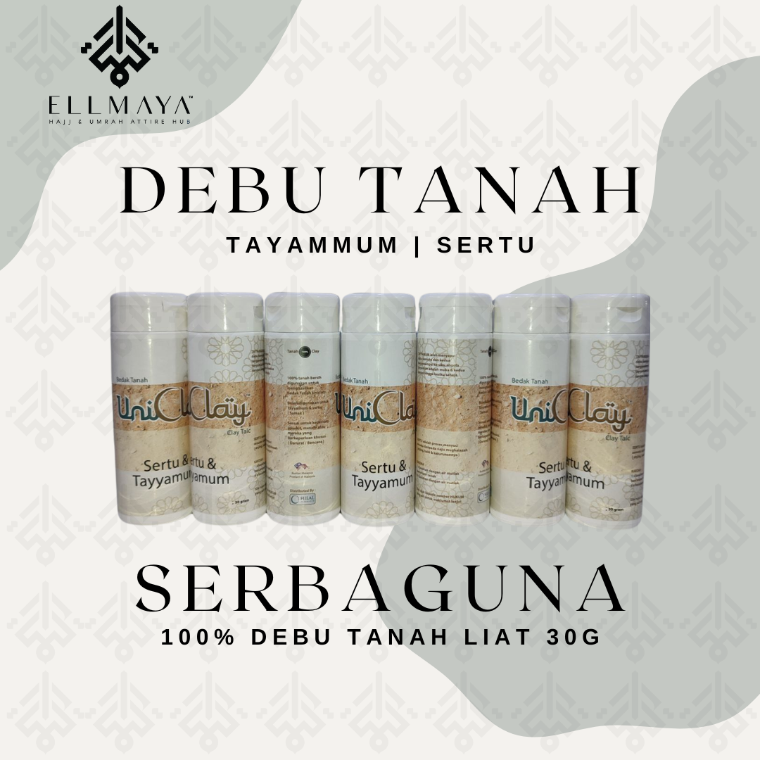 ELLMAYA: UniClay Debu Tanah Serbaguna UniClay Debu Tayamum Sertu 30g & 150g Debu Wuduk Tanpa Air
