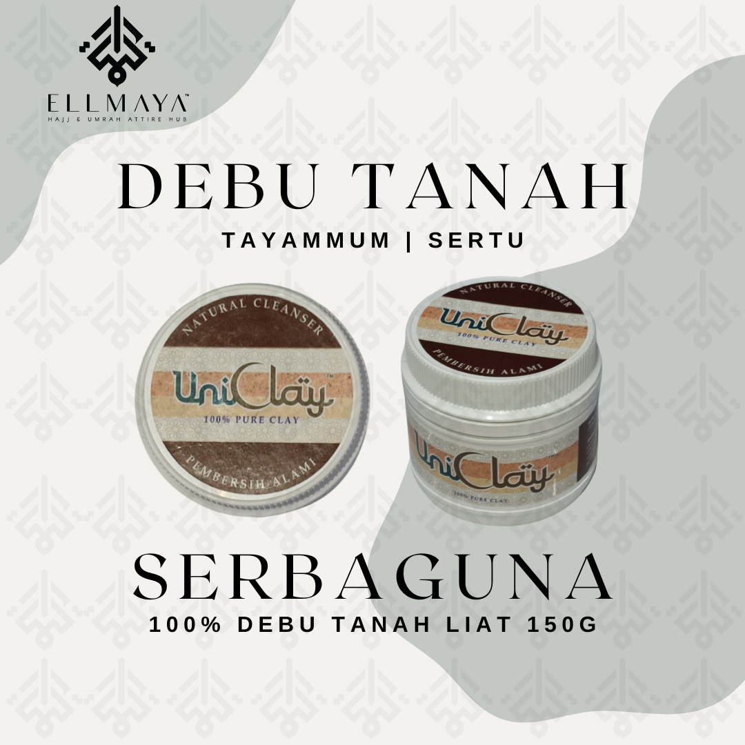 ELLMAYA: UniClay Debu Tanah Serbaguna UniClay Debu Tayamum Sertu 30g & 150g Debu Wuduk Tanpa Air