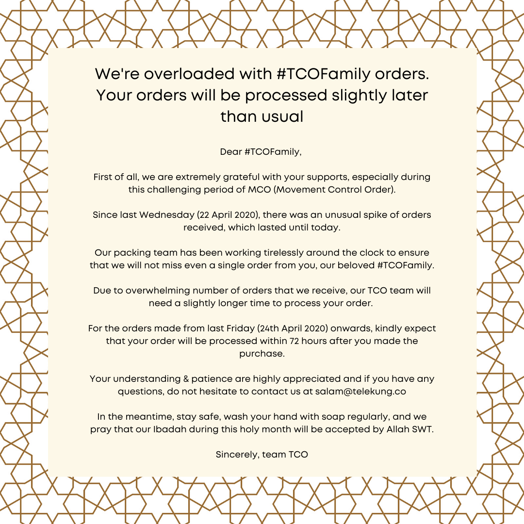Notice of a slight delay in processing #TCOFamily orders