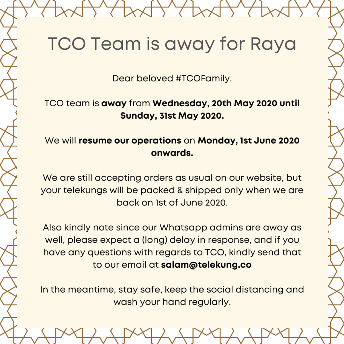 TCO Team Is Away For Raya