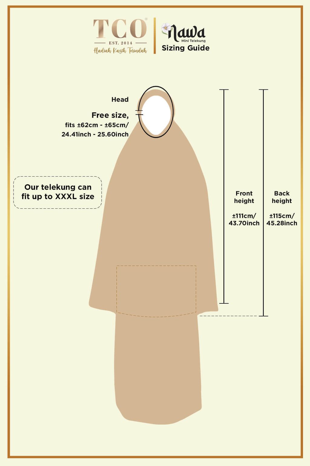 Nawa Mini Telekung by TCO - Sizing Guide