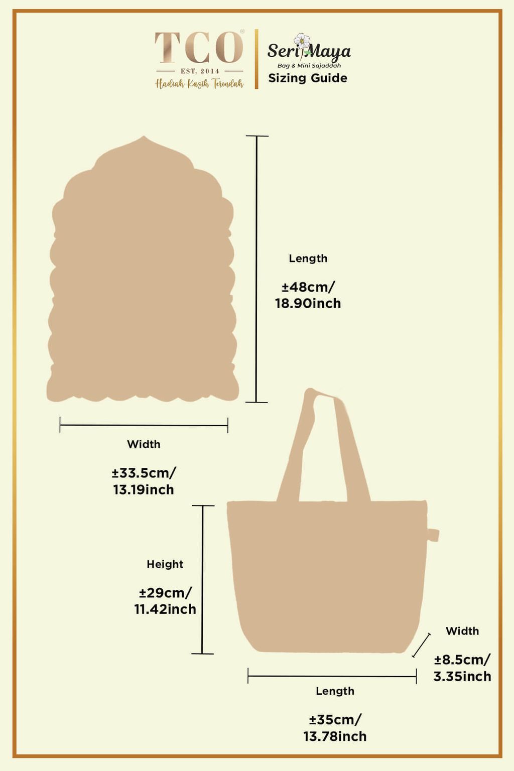 Seri Maya Bag & Mini Sajaddah by TCO - Sizing Guide
