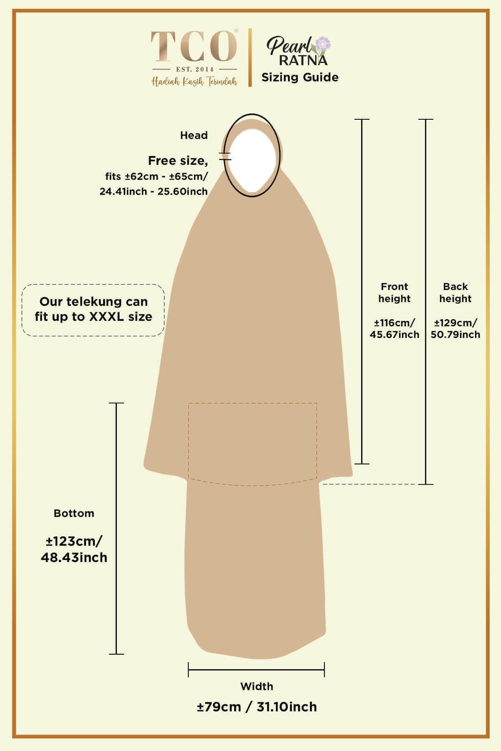 Telekung Pearl Ratna by TCO - Sizing Guide
