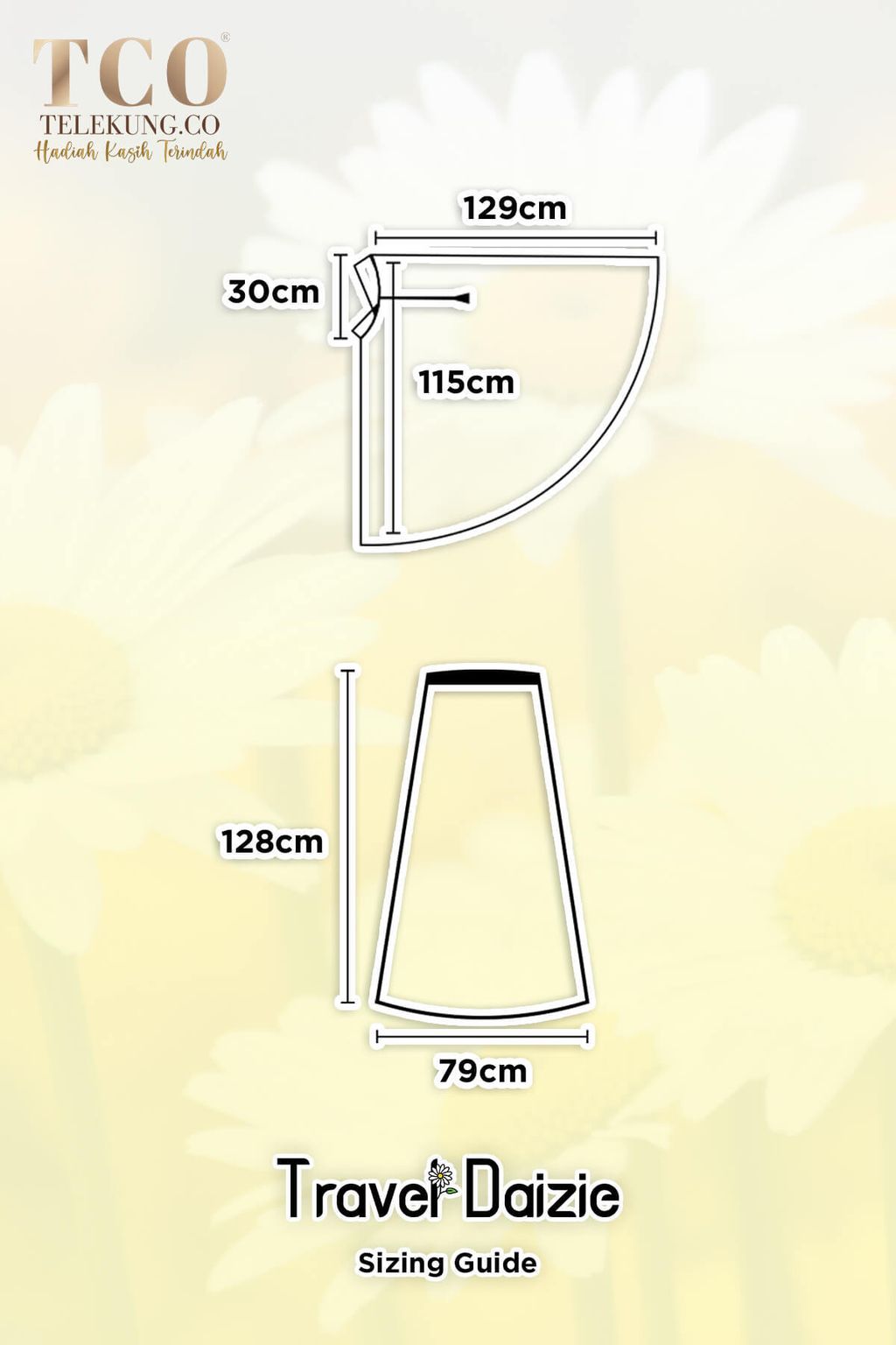 Telekung Daizie by TCO - Sizing guide