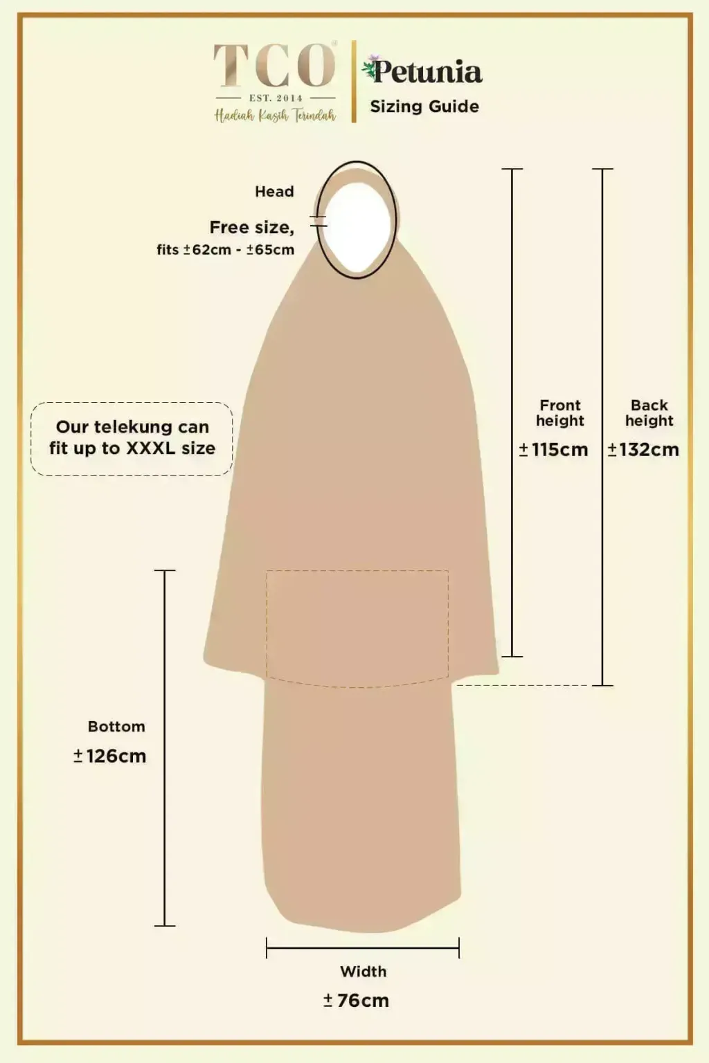 Telekung Petunia by TCO - Sizing guide