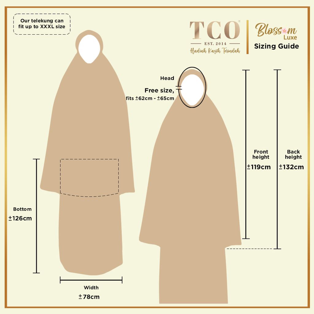 Telekung Blossom Luxe by TCO - Sizing Guide IG Post