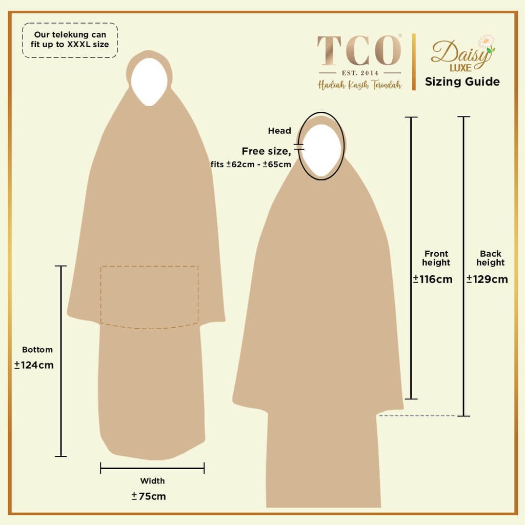 Telekung Daisy Luxe by TCO - Sizing Guide IG Post