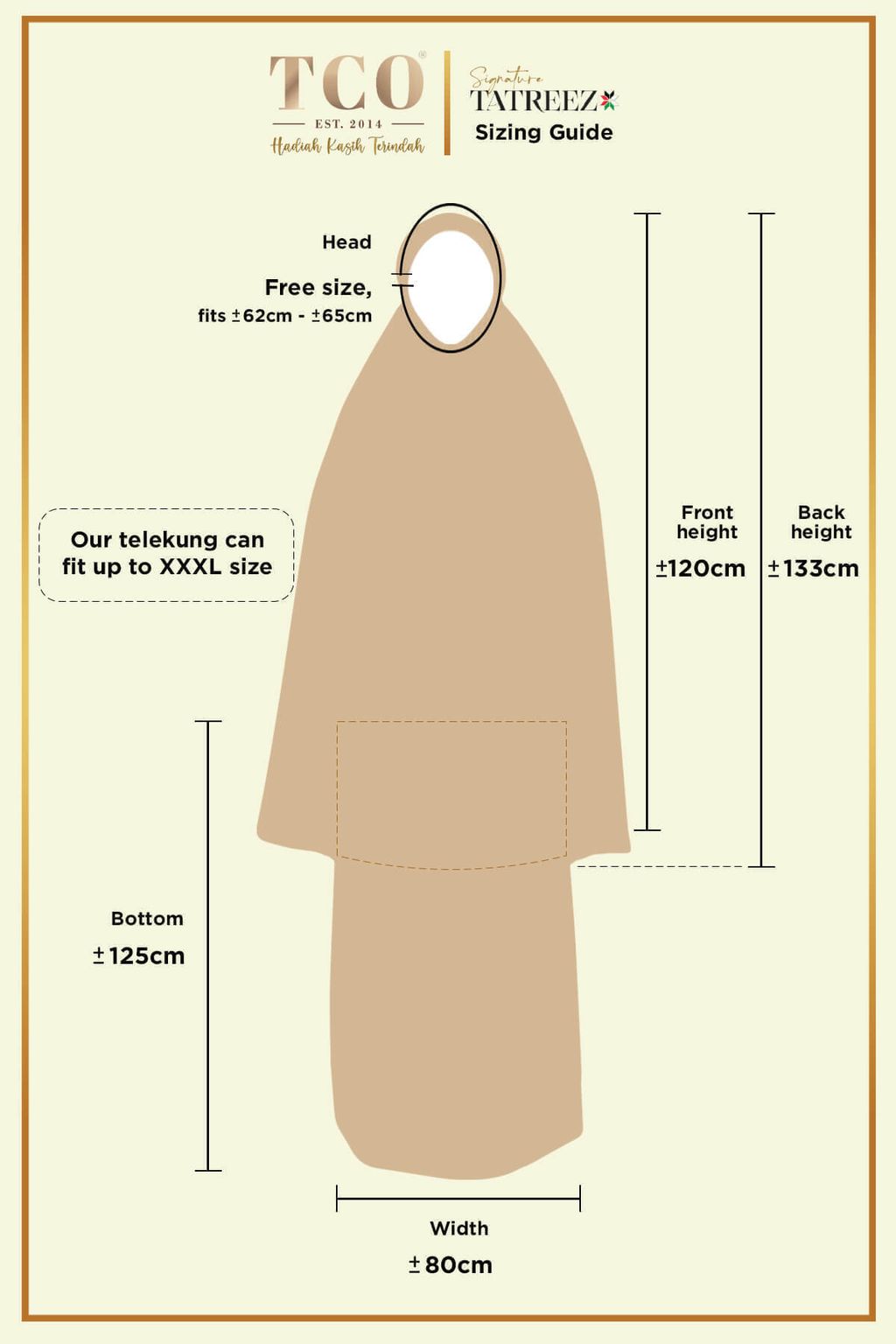 Telekung Signature Tatreez by TCO - Sizing Guide 2