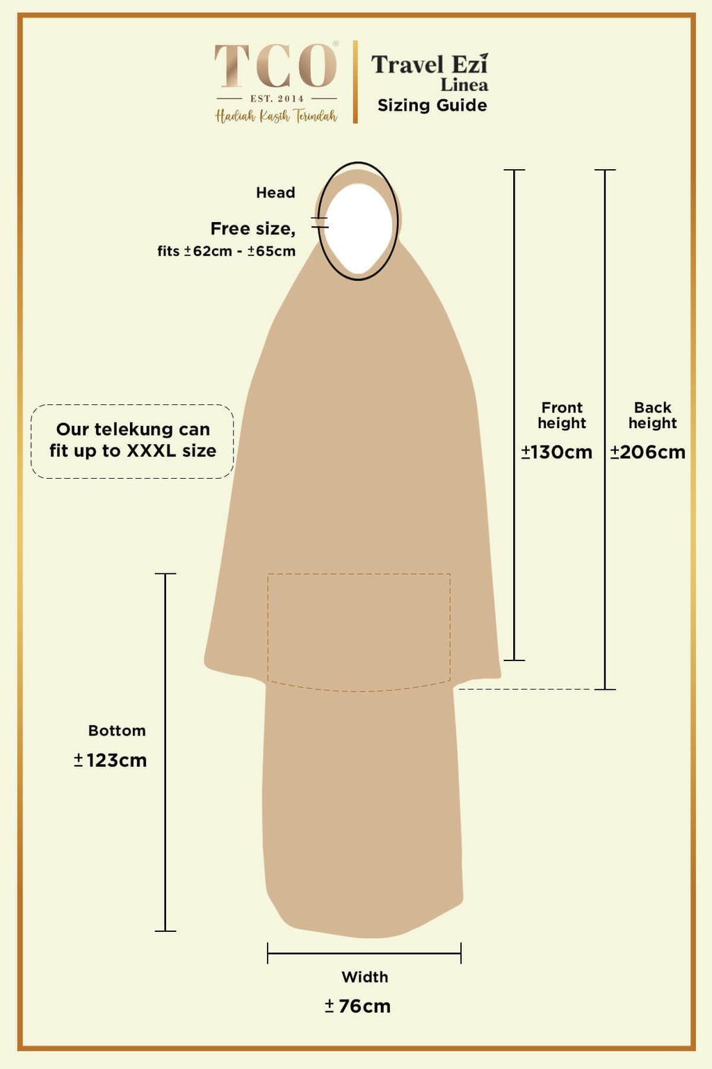 Telekung Travel Ezi Linea by TCO - Sizing Guide