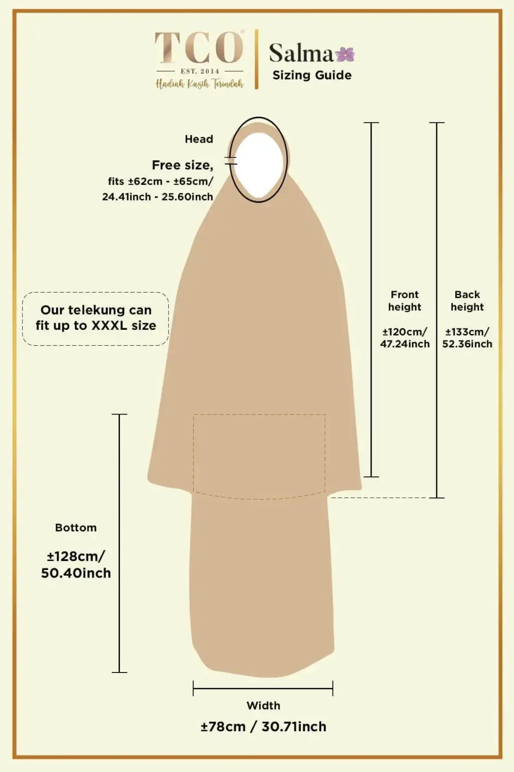 Telekung Salma by TCO - Sizing Guide