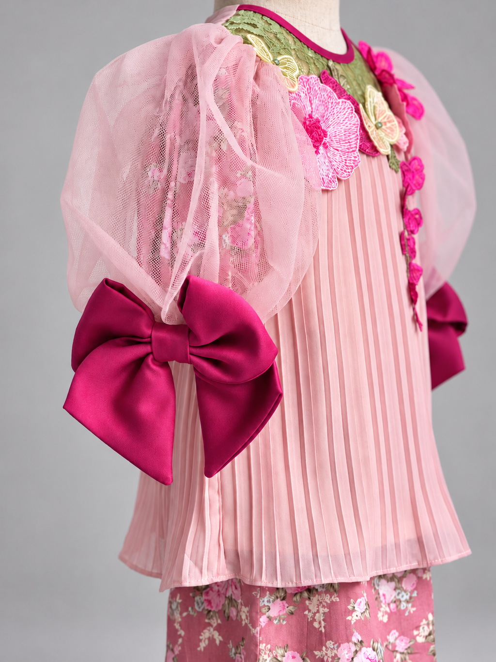 Ornate Pink Floral Dress on Mannequin