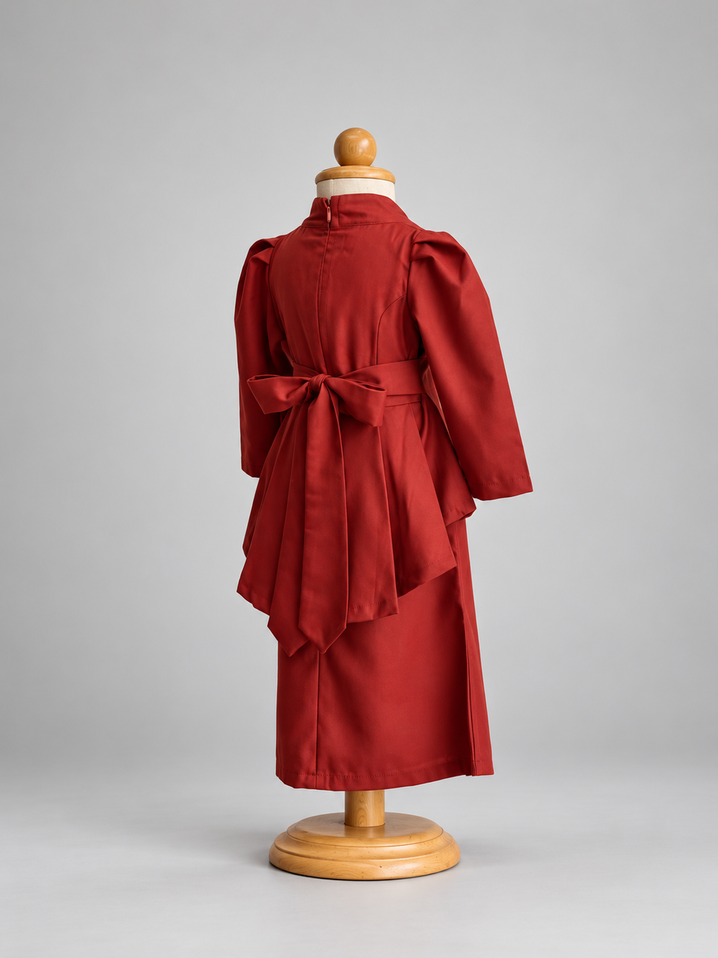 Burgundy Red Dress on Wooden Mannequin