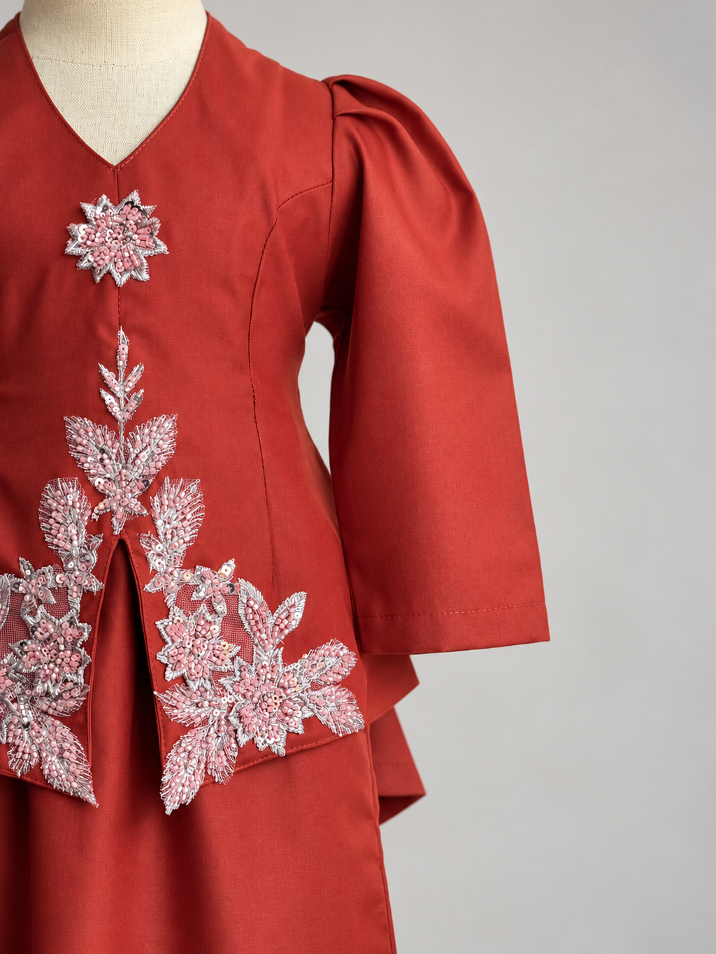 Rust Kebaya with Floral Embellishment