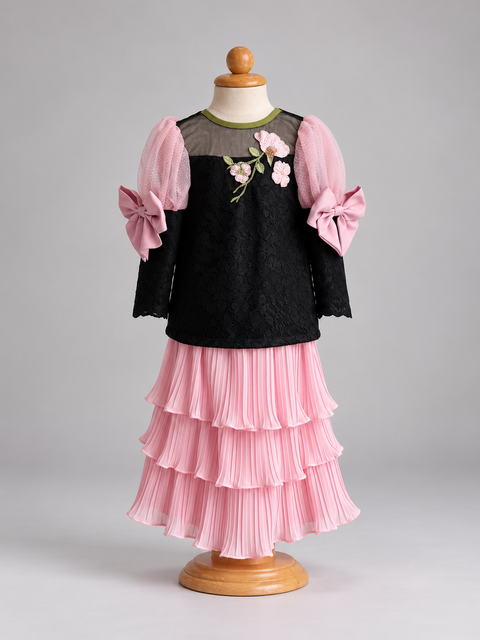 Elegant Lace and Blush Tiered Dress