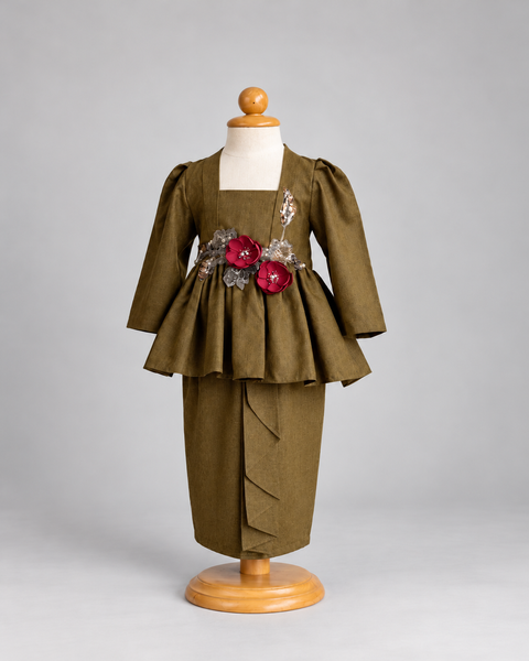 Olive Pleated Peplum Ensemble