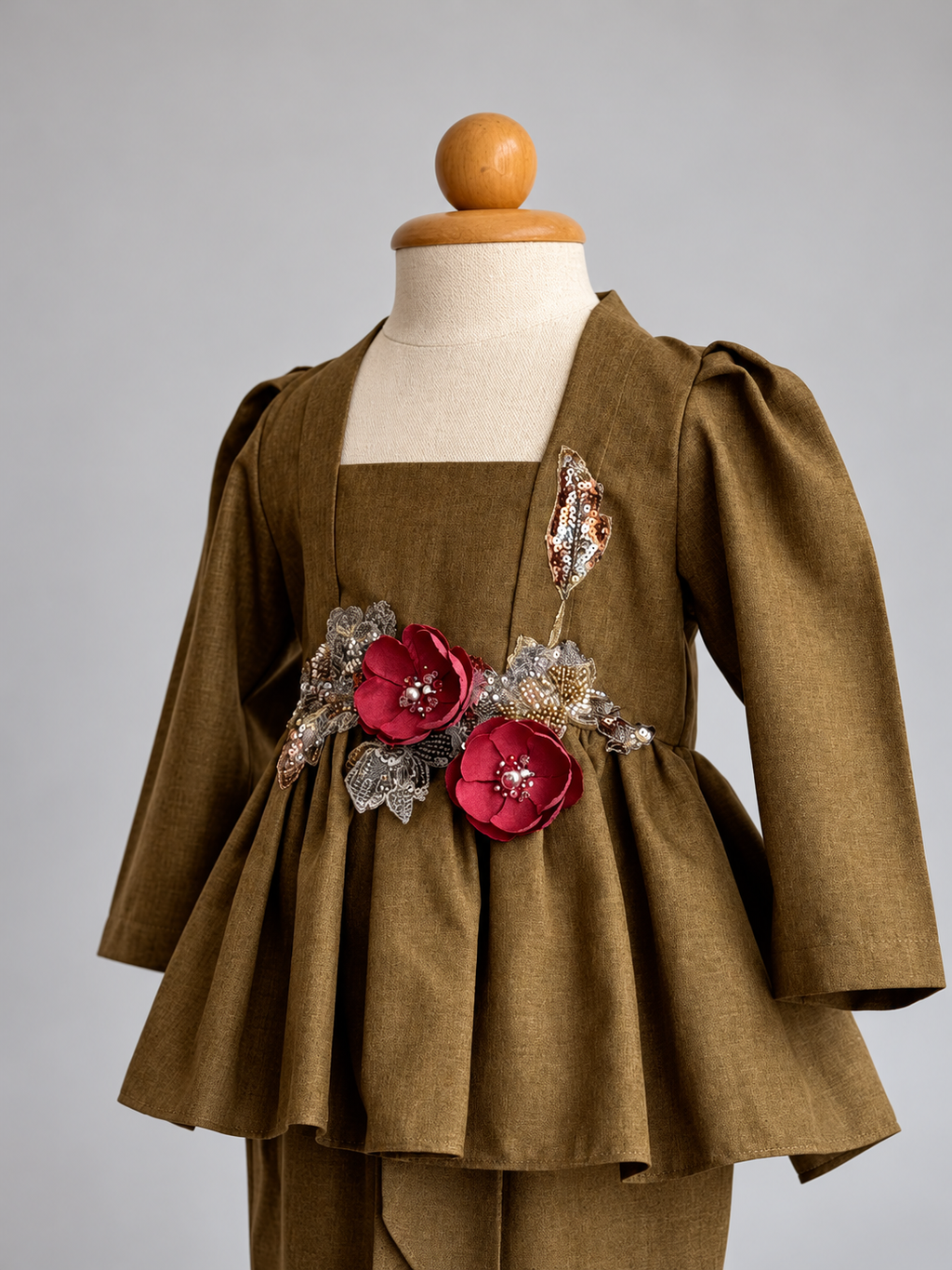 Olive Couture Mannequin with Floral Embellishments