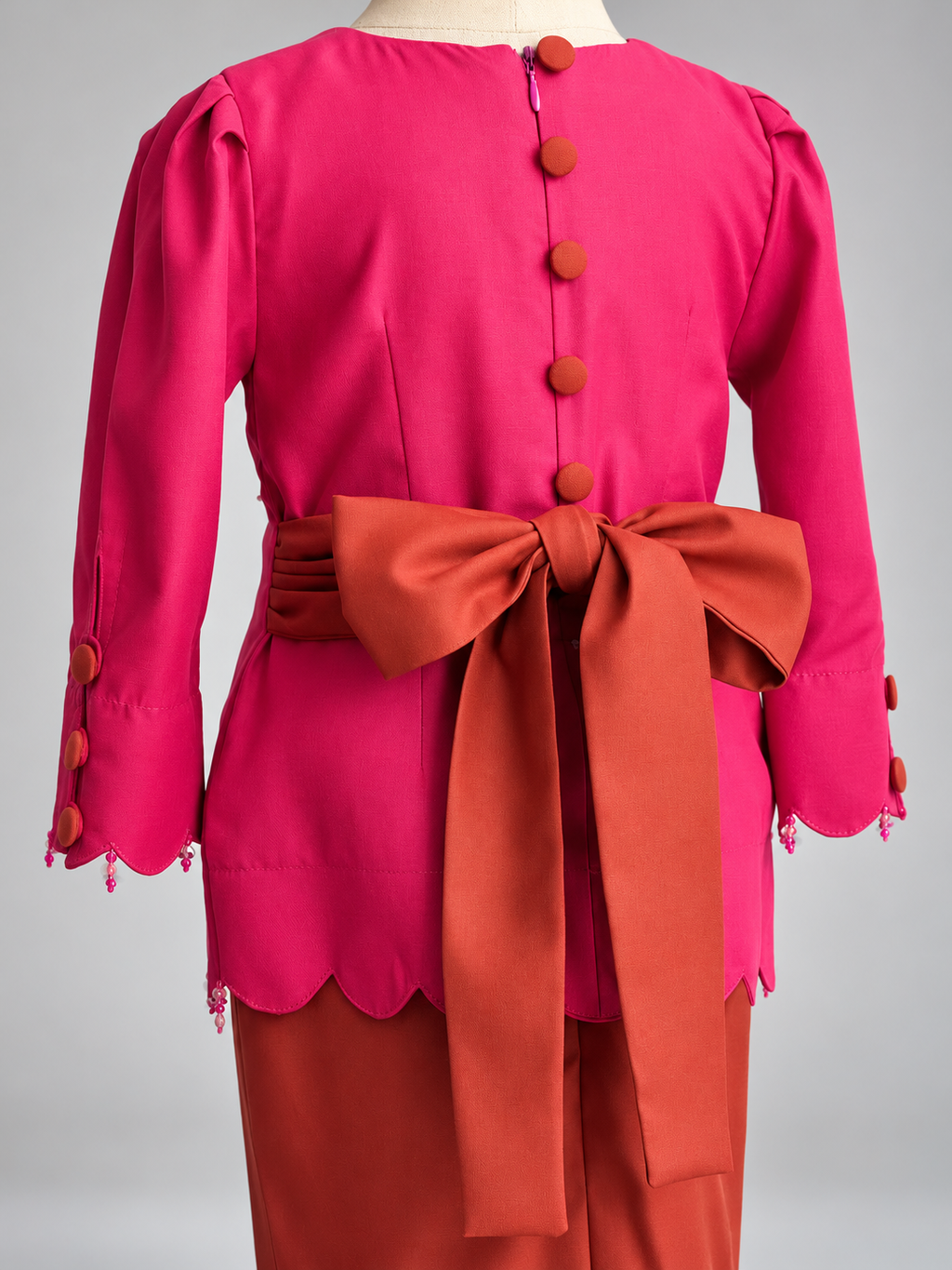 Fuchsia Blouse with Rust Bow