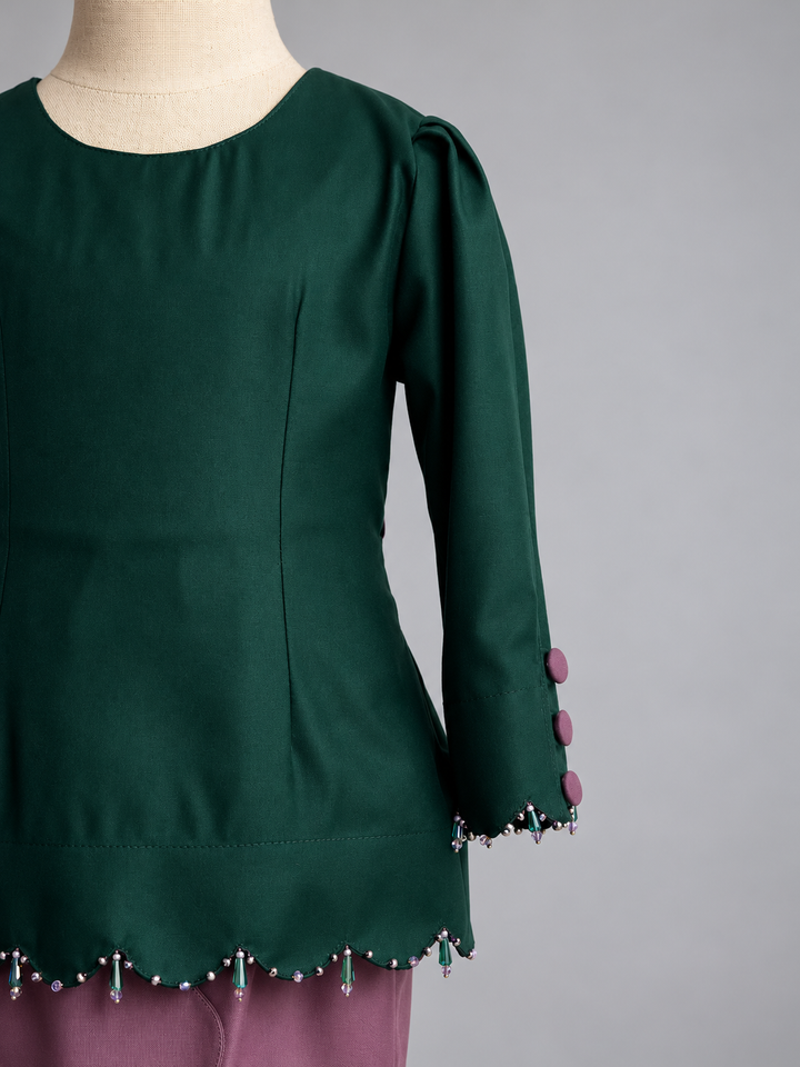 Emerald Blouse with Beaded Scallops