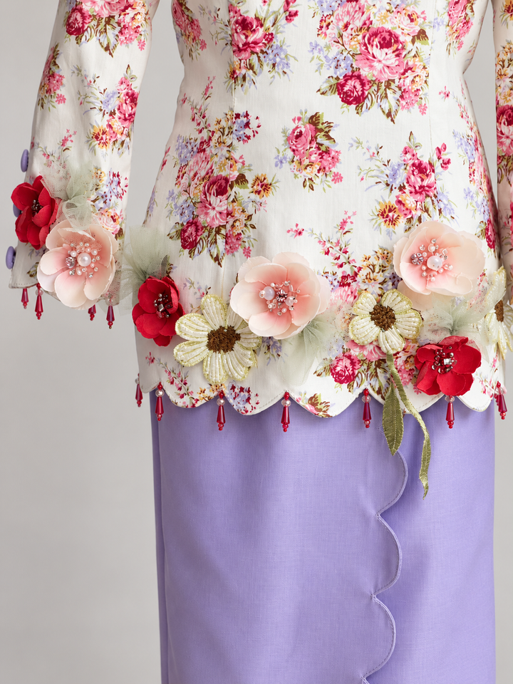 Embellished Floral Top and Lilac Skirt